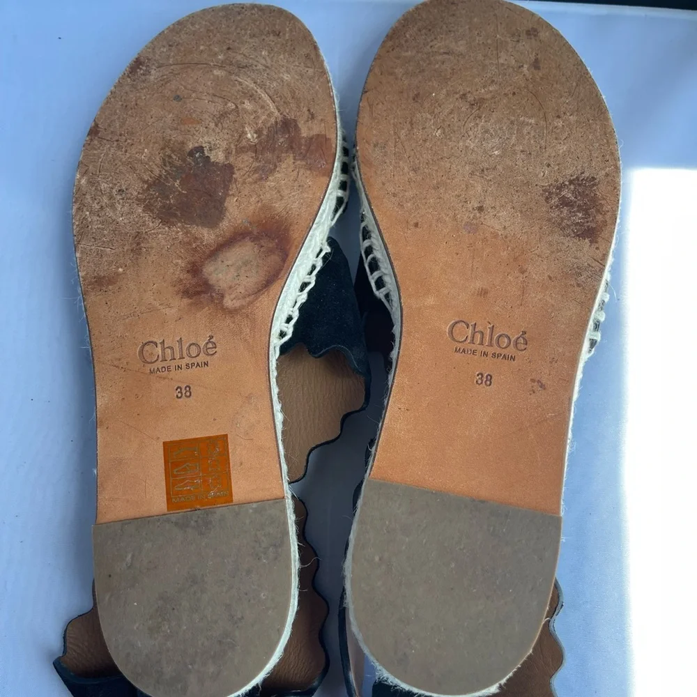 Chole Laurent Scalloped Suede espadrille Sandals - Picture 7 of 8